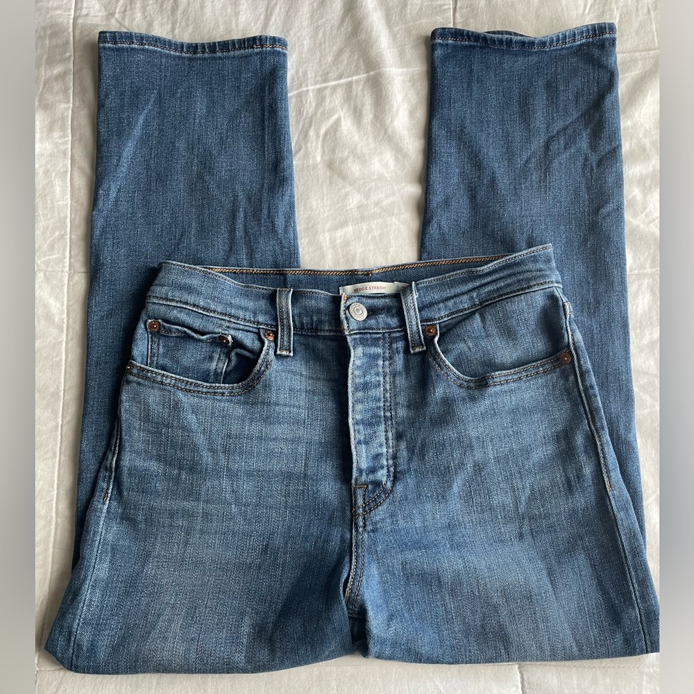 Levi’s Wedgie Straight Button Fly Stretch Medium Blue Crop Ankle Jeans 28x26